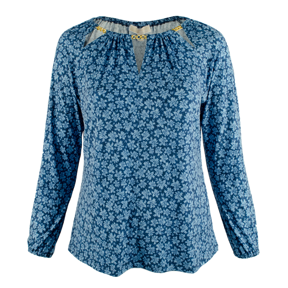 NWT Michael Kors Women's Chain Neck Floral Peasant Top-BI-XS $84